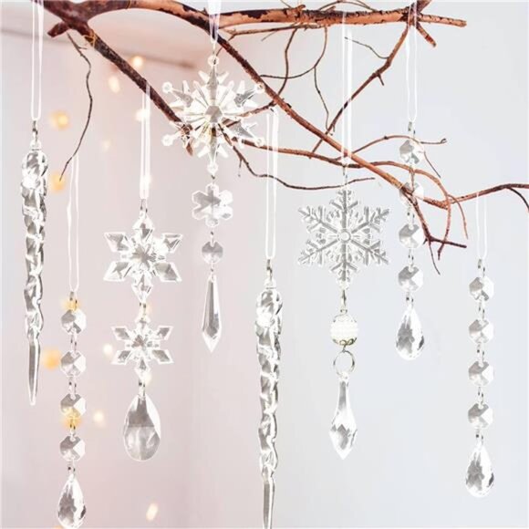 18pcs Crystal Snowflake & Icicle Ornaments, Acrylic Christmas Tree‎ Decorations - Picture 4 of 7